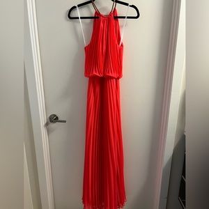 Pink pleated chiffon evening halter dress by Xscape - size 0